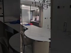 Armários de cozinha modernos de aço inoxidável com quartzo luxuoso