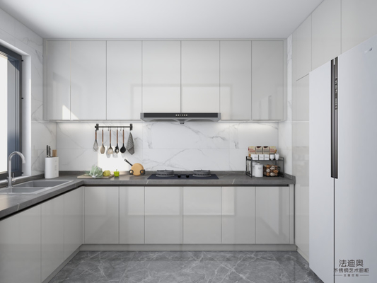 Construção de aço inoxidável durável Gabinete de cozinha moderno com portas brancas elegantes