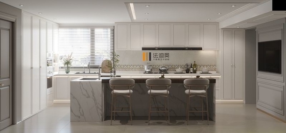 Refinado Chic Modern Cream Branco Armazém de cozinha de aço inoxidável com mármore luxuoso