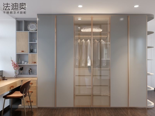 Tamanho personalizado Cinza Azul Mobiliário moderno de armário de quarto com acentos dourados
