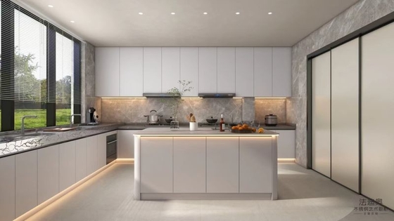 Armário de cozinha moderno Fadior S em forma de U Cozinha ultra-moderna de aço inoxidável para vida contemporânea Durável Funcional e elegante
